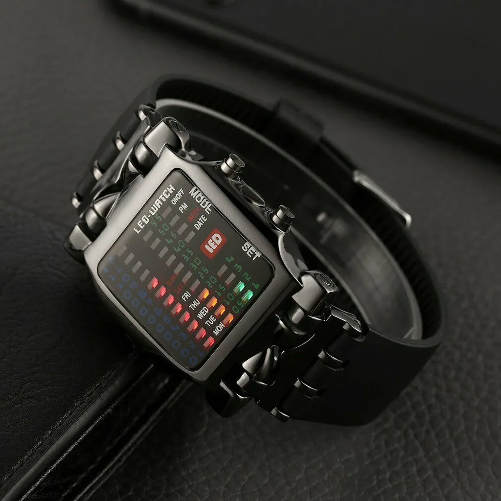 

Men Led Watches Fashion Binary LED Watch Black Rubber Band Electronic Wristwatches Men Military Sports Watches Montre Homme