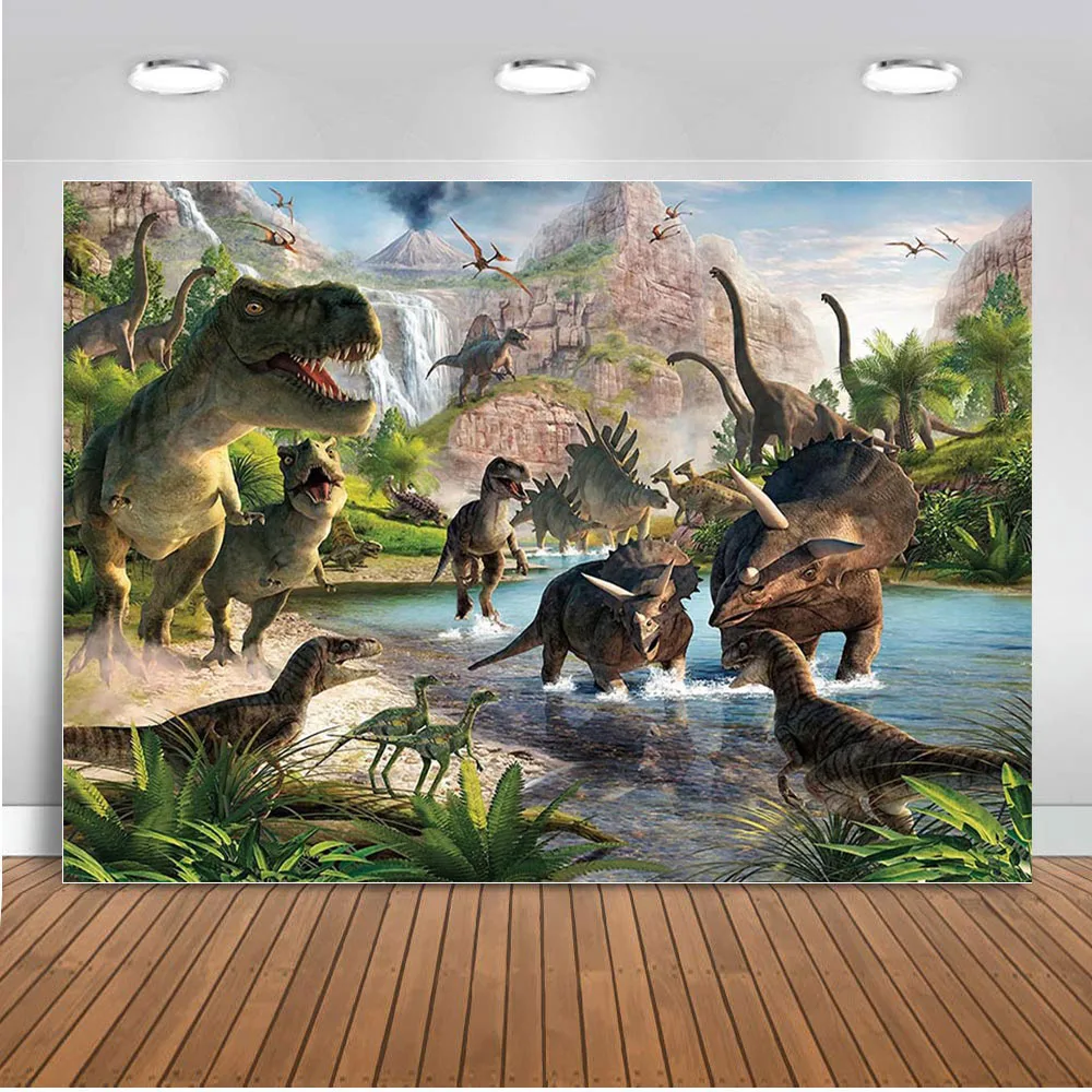 Mehofond Animal World Dinosaur Backdrop for Photography Baby Boy Birthday Party Backdrop Customized Backgrounds For Photo Studio