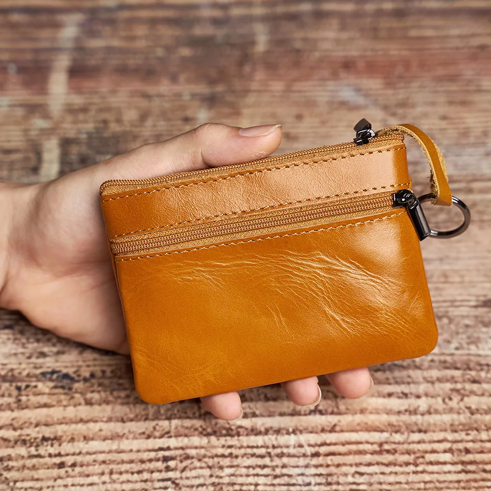 Echtes Leder Mini Geldbörse Kleine Geldbörse Männer Frauen Braun Vintage Casual Kreditkarte Kleine Tasche Reißverschluss Tasche Schlüsseltasche NUPUGOO – Detail 11