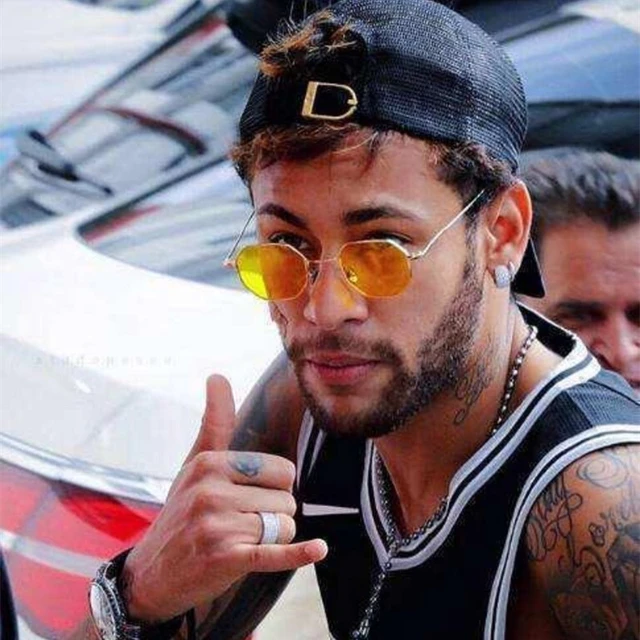 Neymar Oculos de sol com moldura pequena para homens e mulheres lentes claras oculos de sol vintage armacao metalica hexagonal marca designer