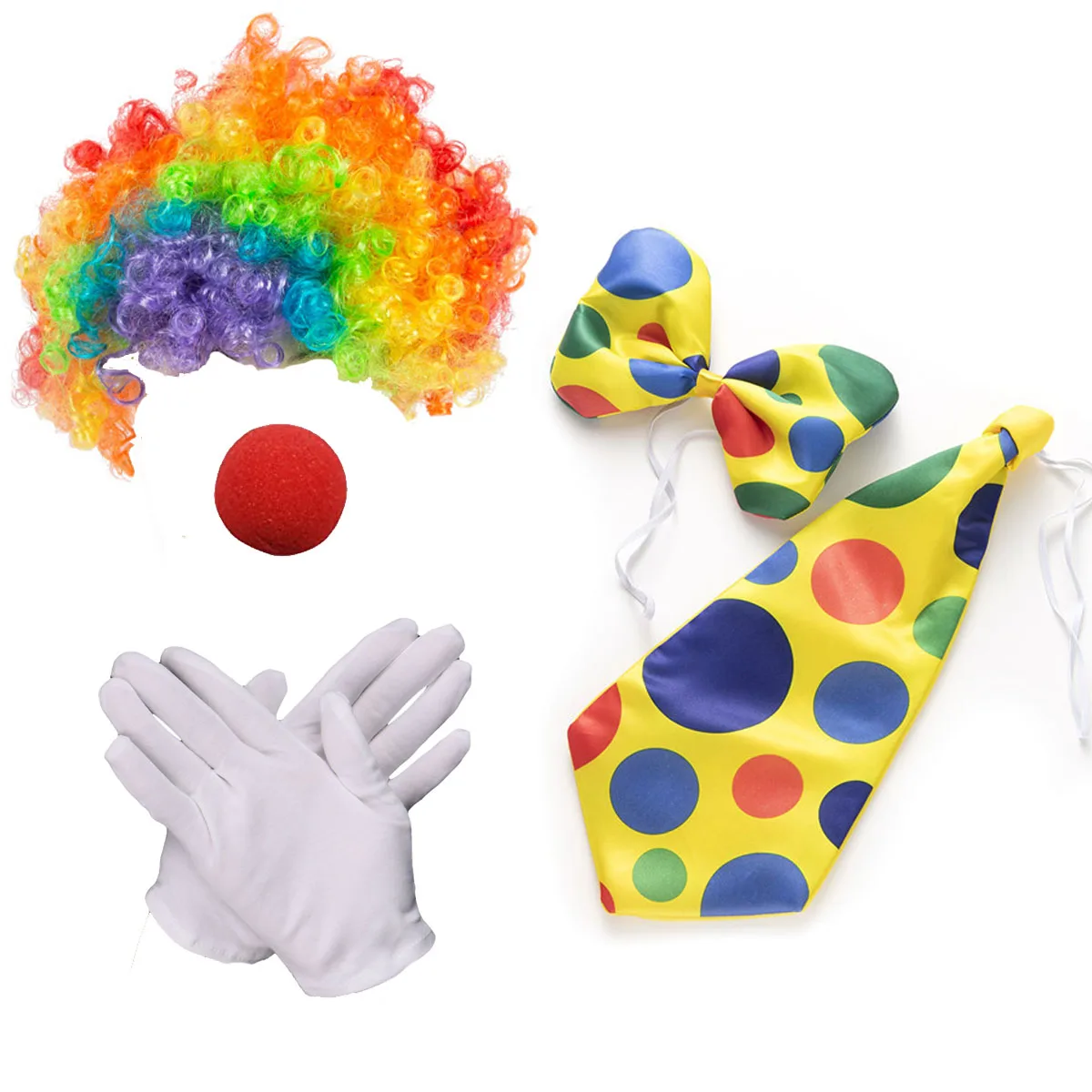 Costume Set Pack Clown Wig Nose Bow Tie Shoes White Gloves for Carnivals Fancy Dress Christmas Decoration Easter