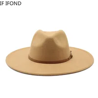 Nuevo gorro de fieltro clásico liso de lana de invierno de ala ancha grande de 9,5 CM estilo británico para hombres y mujeres sombrero de copa panamá Sombreros Jazz Iglesia Cap