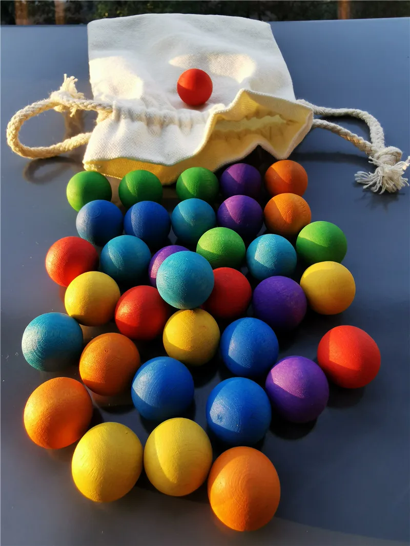 Kids Wooden Balls Toys 2cm Diameter Rainbow Stain Wood Marbles Match Building Blocks and Trees