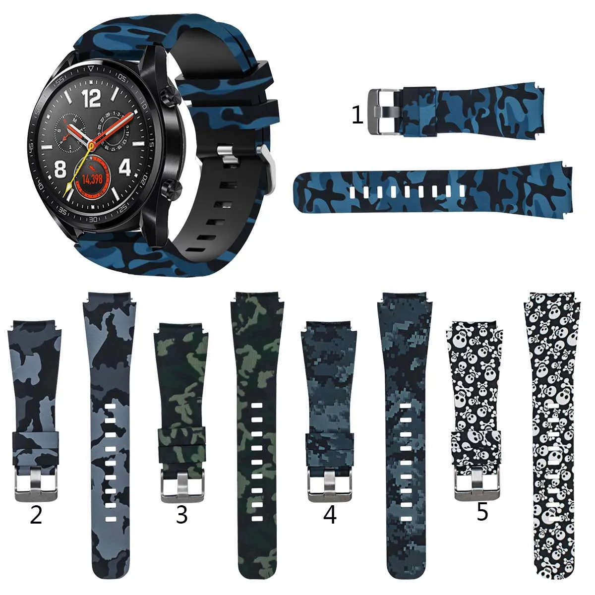 Camo Silicone Strap Band for Huawei Watch GT4 46mm GT3 SE GT2 46mm Pro GT 2e Honor Watch Magic Dream Replacement band 22mm