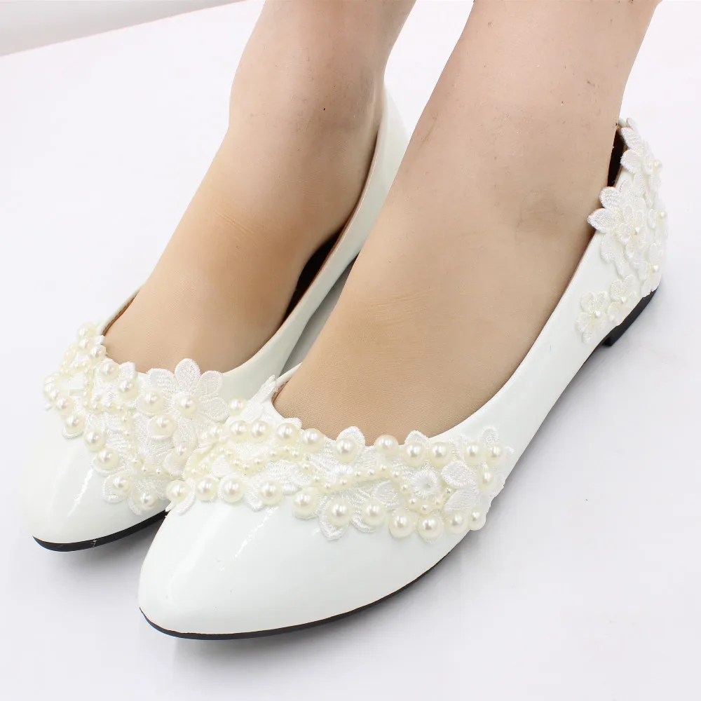 2022 New white flat wedding shoes large size spring bridal shoes soft soles bridesmaid shoes lace decoration made in ChinaBH2114