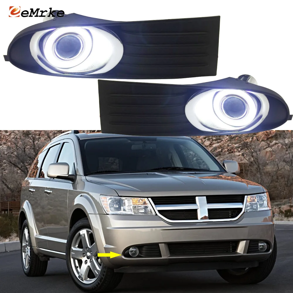 For Dodge Journey R/T SXT JC 2009-2011 3in1 Led Angel Eye DRL Signal Light H11 Halogen / Xenon E13 Fog Lights Projector Lens