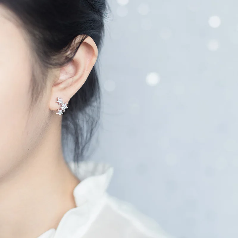 925 Sterling Silver Engagement Crystal Star Stud Earrings for Women Kids Girls Earring Wedding Gifts pendientes