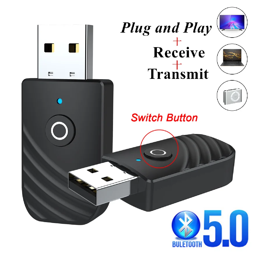 USB Bluetooth 5.0 Transmitter Receiver 3 In 1 Adapter 3.5mm AUX Plug And Play For TV PC Headphones Home Stereo Car HIFI Audio