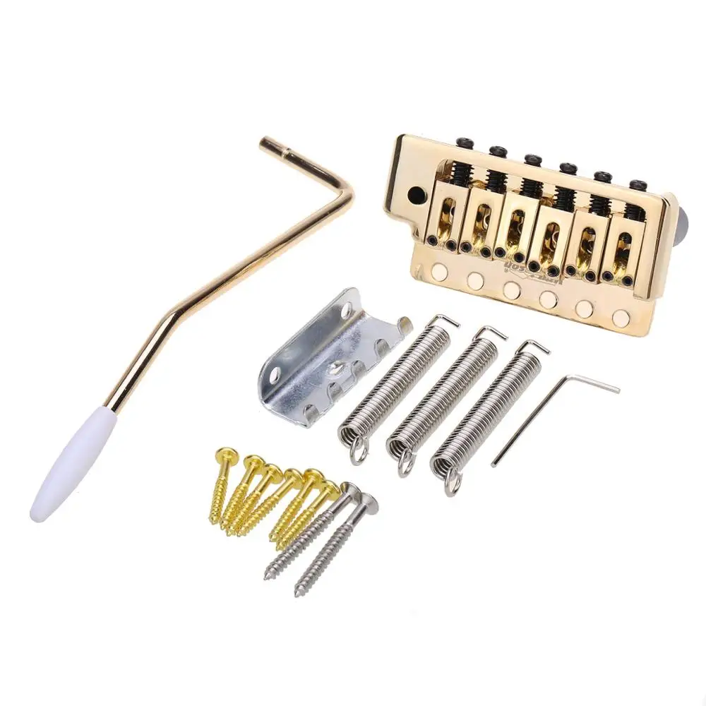 Wilkinson Deluxe 52.5mm Full Block ST Guitar Tremolo Bridge Pop-In Arm 6 Screws for American Vintage Narrow Spacing Strat, Gold