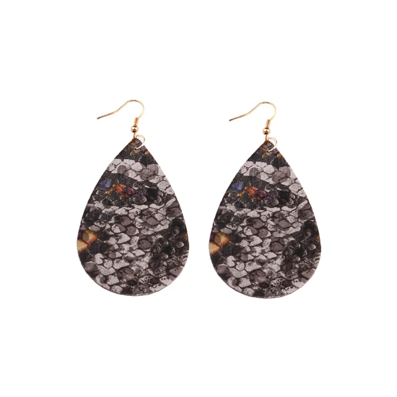 ZWPON Rainbow Snakeskin Teardrop PU Leather Drop Earrings Blue Glitter Waterdrop Drop Earrings for Woman Jewelry Wholesale