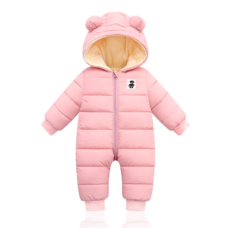 

2025 New born Plus Velvet Baby costume girl clothes Winter Cotton Overalls Rompers Cartoon Hooded Snowsuit Toddler Boy Jumpsuits