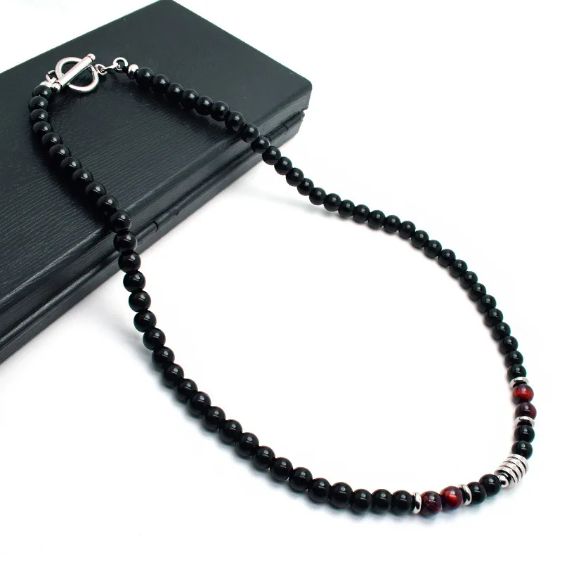 Noter Mens Stone Necklace Hiphop Punk Stainless Steel Necklace Male Natural Tiger eye Beads Necklace Meditation Present For Men
