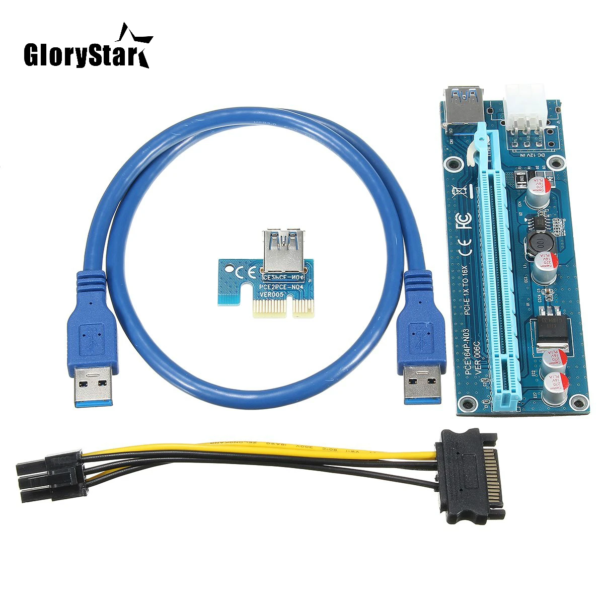 

Wholesale 3pcs USB 3.0 PCI-E Riser Express 1X 4x 8x 16x Extender Riser Adapter Card SATA 15pin Male to 6pin Power Cable