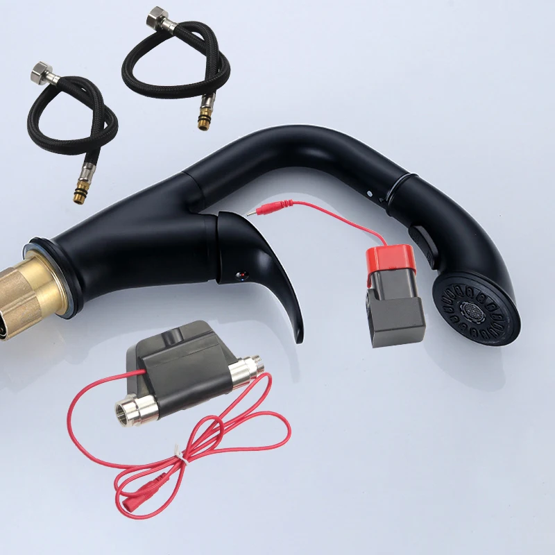 اللمس صنبور الحمام ارتفاع قابل للتعديل الانسحاب بالوعة الحنفية الأسود النحاس سحب الاستشعار غريفو حوض Mitigeur الاغتسال سال دي باين #6