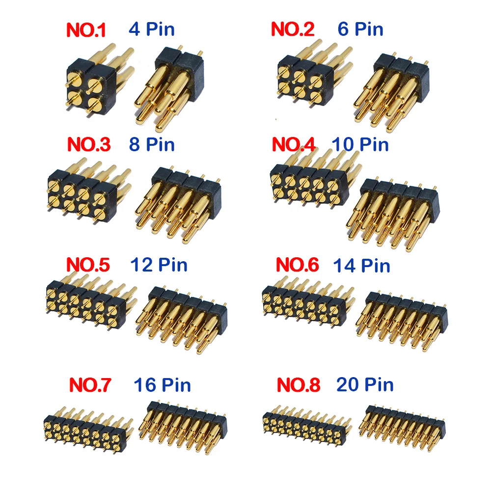2 pcs Spring Loaded Pogo Pin Connector Plug 4 6 8 10 12 14 16 20 Pin Dual Row Surface Mount SMT DIP Height 7.0mm Pitch 2.54 mm