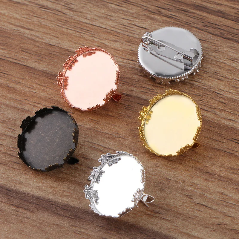 

200pcs 20 25mm Brooch Clasps Pins Round Crown Bezel Blanks Glass Cabochon Cameo Trays Pins Base Multi-color DIY Jewelry Findings