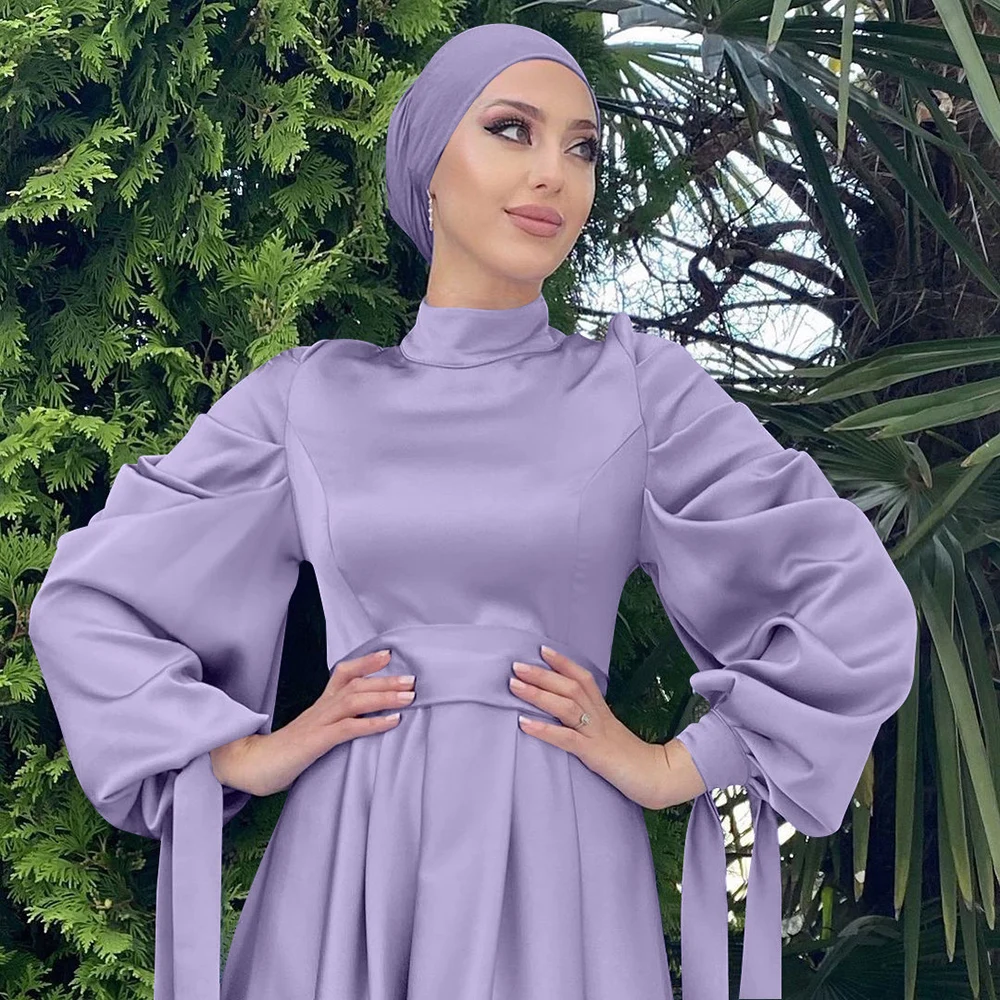 Satin Dubai Abaya Ramadan Eid Mubarak Saudi Arabic Turkey Islam Muslim Hijab Dress For Women Robe Longue Femme Kaftan Vestidos