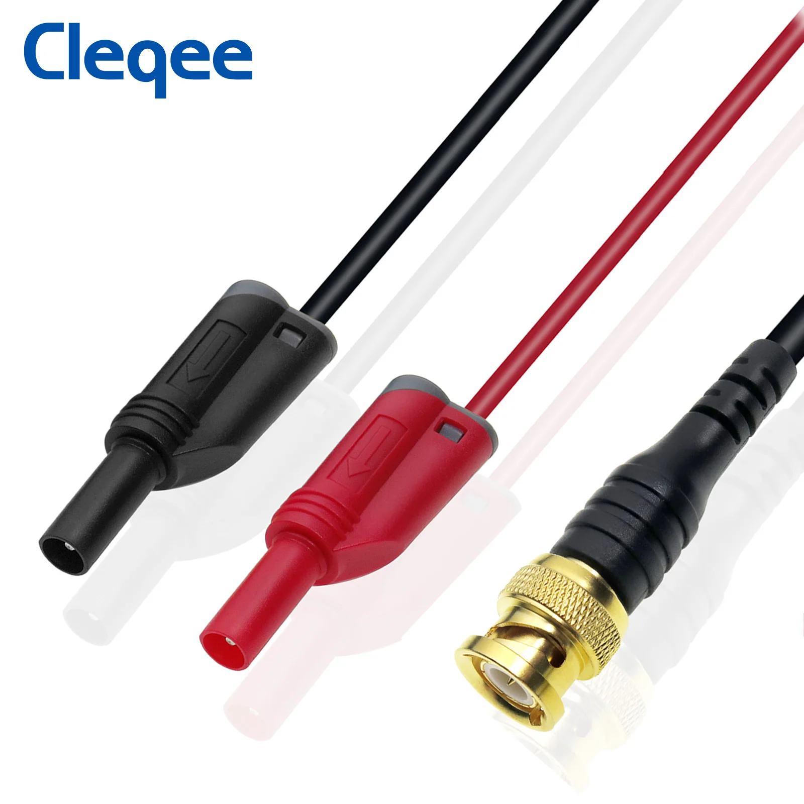 Cleqee P1064 Gold-plated BNC to Dual 4mm Stackable Banana Plug Test Leads Q9 Plug Cable for Osciliscope / Signal Generator 120CM