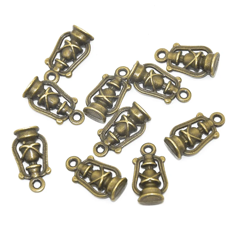 10pcs Two Color 3D Lantern Charms Alloy Metal Kerosene Lamp Pendants For DIY Handmade Jewelry Accessories Making 20*10mm