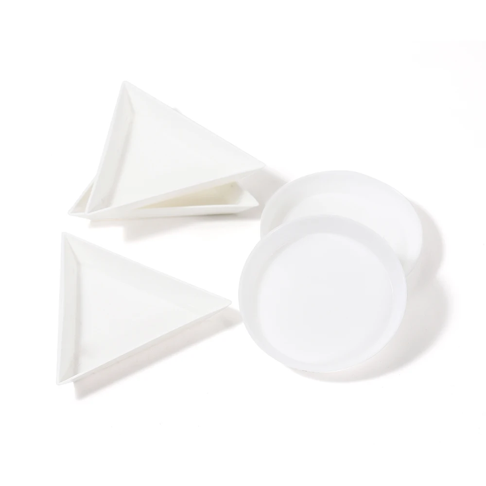 10pcs/lot Triangle Round Jewerly Boxes Rhinestone Plastic Bags Plate White Container For Bead Display Tray Handmade Supplies