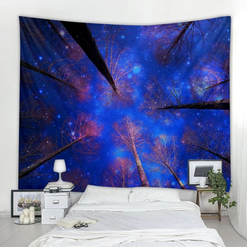 Nordic INS style woods starry sky scenery decorative wall tapestry art deco blanket curtain hanging at home bedroom living room