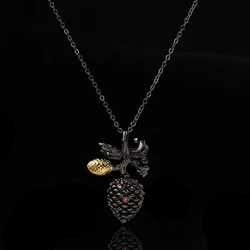 Vintage Black Gold Bohemia Bud Necklace for Women Noble 925 Sterling Silver Delicate Ruby Choker Short Necklace Chain