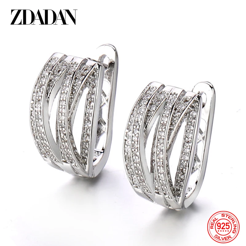 ZDADAN 925 Sterling Silver Inlaid Zircon Hoop Earrings For Women Wedding Jewelry Gifts