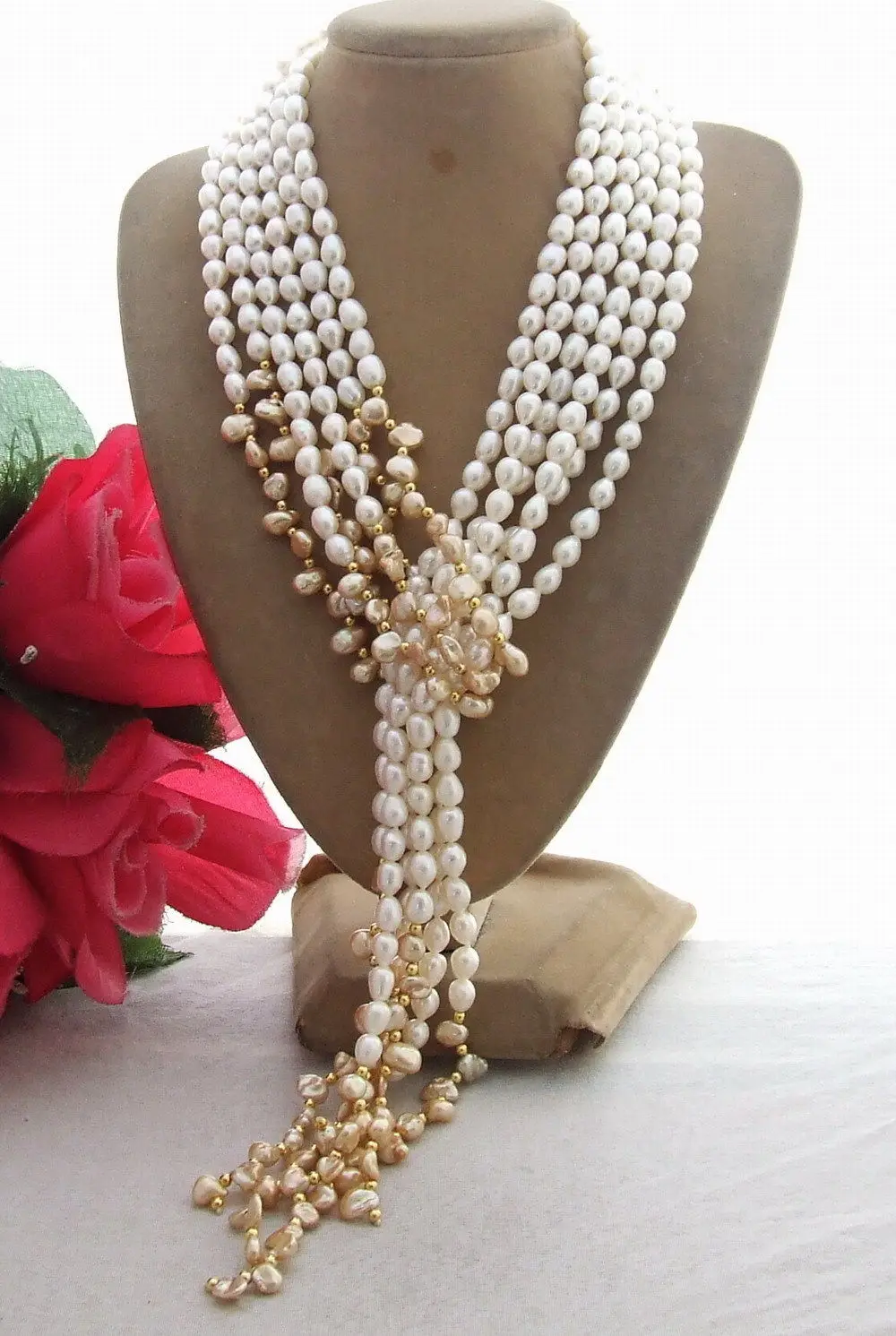 

3Strands 49" Pearl Biwa Pearl Necklace