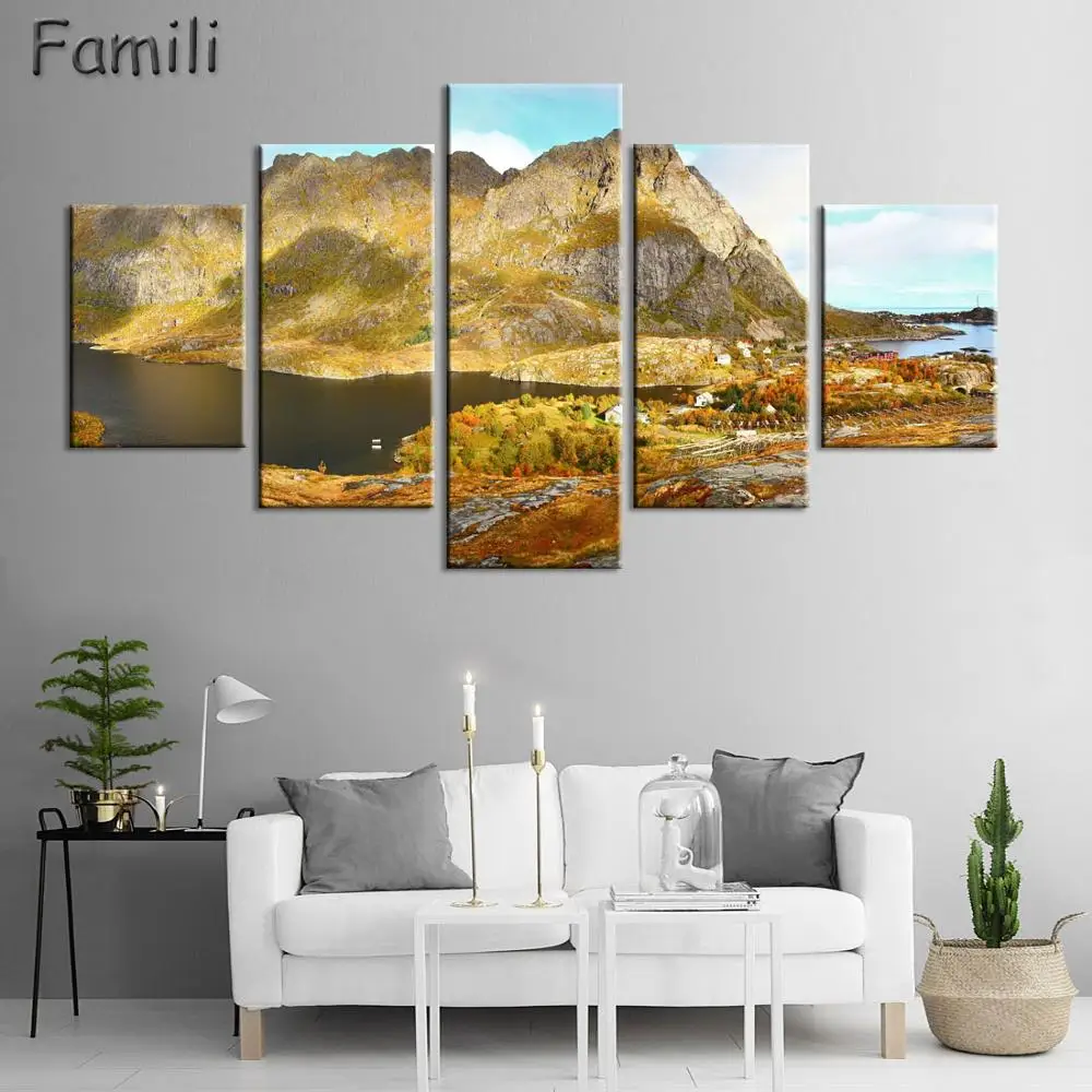 5 Panel Modular Wall Art Norway Reina Night Landscape Poster HD Print On Canvas Modern Home Decor Canvas Painting for Livingroom