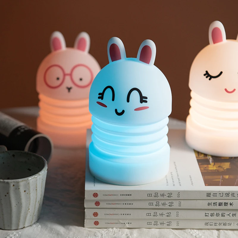 LED Rabbit Silicone Night Lights 7-color Pat Touch Color-changing Eye Protection Bedroom Bedside Lamp Christmas Gift Children