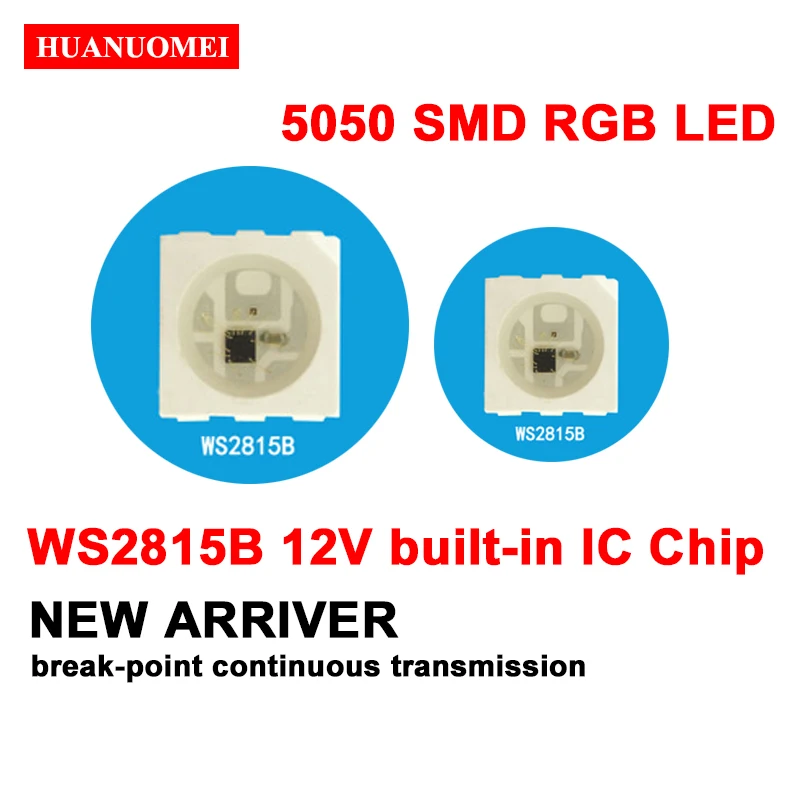 1000 PCS WS2815 Circuito Integrato del LED 5050 SMD RGB di Controllo Intelligente DC12V Segnale Break-Punto di Trasmissione Continua di Colore