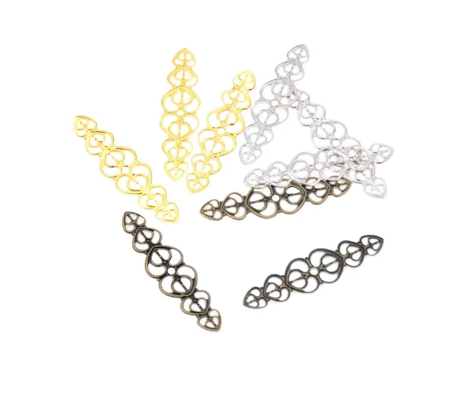 20Pcs Bronze/Gold/Silver Filigree Love Heart Wraps Connectors Embellishments Decoration DIY Findings 5.3x1.4cm