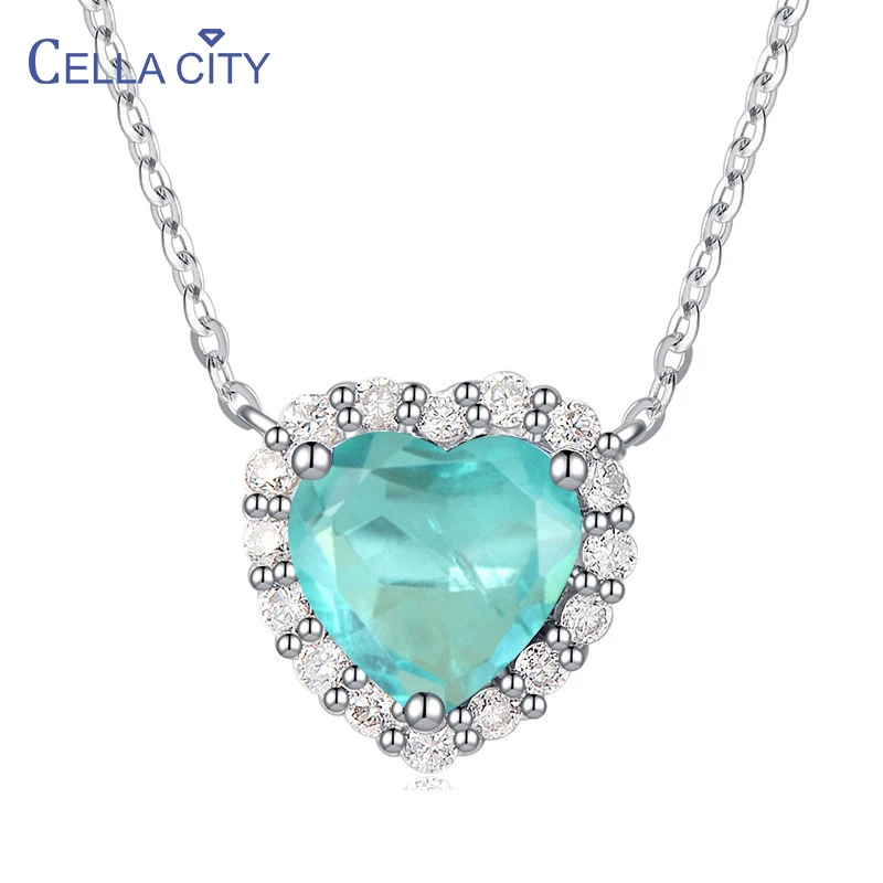 

Cellacity classic 925 sterling silver heart pendant necklace 10mm sapphire yellow color gemstones wedding party wholesale gift