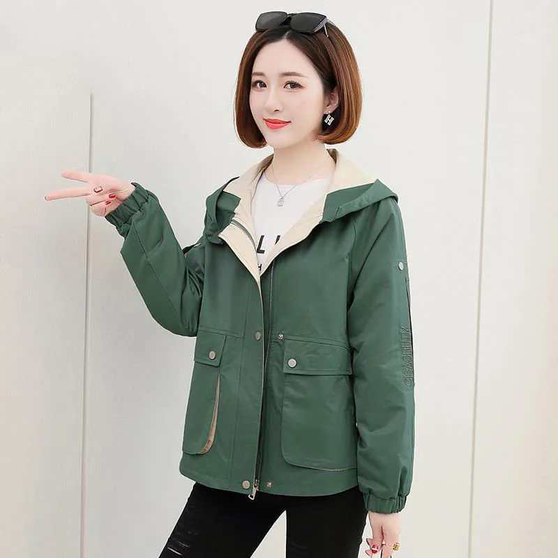 2022 New Autumn Women\'s Jackets Long Sleeve Causal Windbreaker Female Hooded Basic Coats Loose Outwear P896