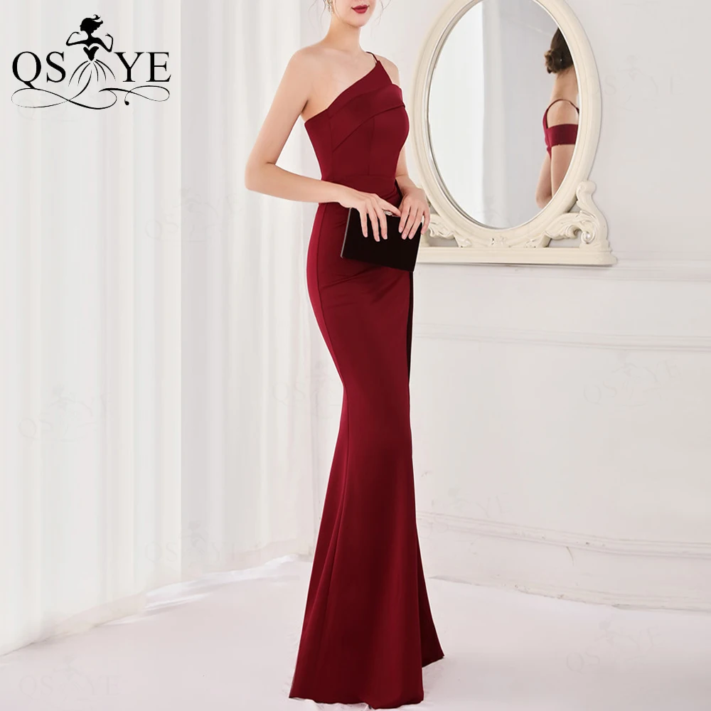 One Shoulder Burgundy Prom Dresses Fit Sexy Split Long Party Gown Dark Red Formal Elegant Mermaid Women Evening Dress Bridesmaid