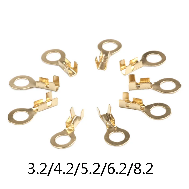 50pcs/lot  Golden O-Type 3.2/4.2/5.2/6.2/8.2 CrimpTerminals Electric Sertir Car Speaker Male Terminal Cold Pressed Plating Lug