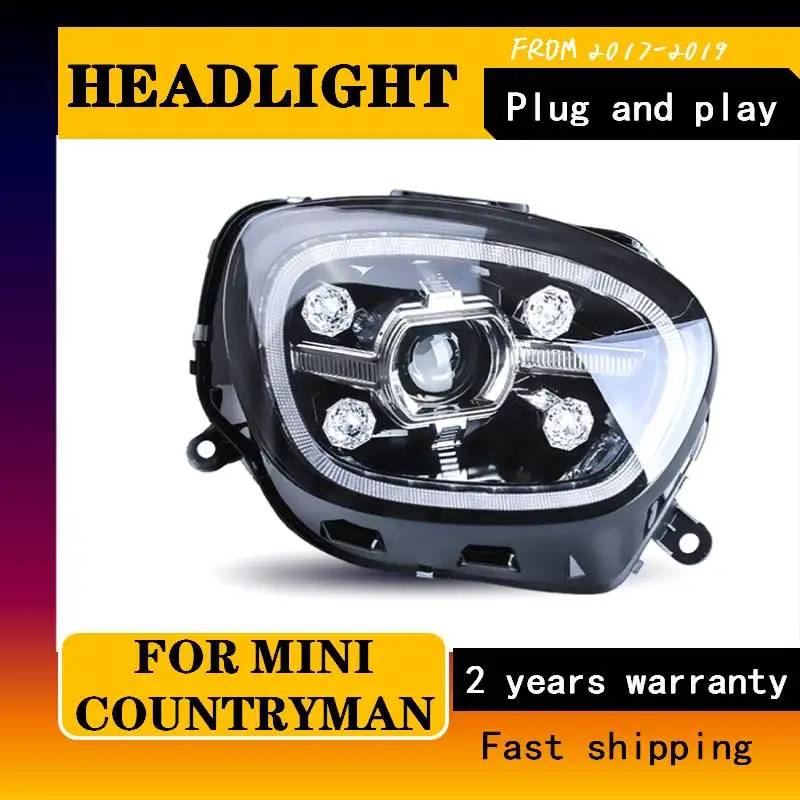 Car Styling For BMW MINI Countryman Head Lamp 2017-2019 Mini F60 Headlights Double Lens LED DRL+LED High Low Beam+Turning