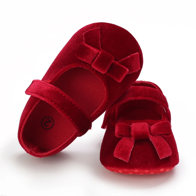 Prewalker Newborn Baby Plush Bow Solid Color Soft Comfort 0-18 Months Baby Casual Shoes Toddlers