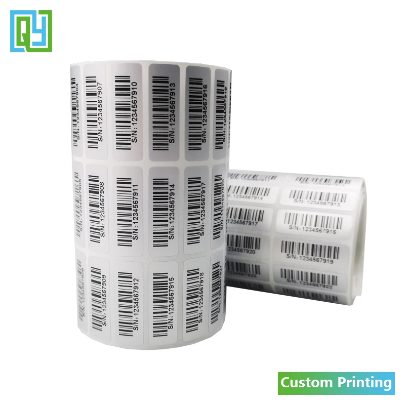 1000pcs Free Shipping 30*10 mm Custom QR Code Synchronized Barcode ID Tag Serial Number Stickers Silver PET Waterproof Label