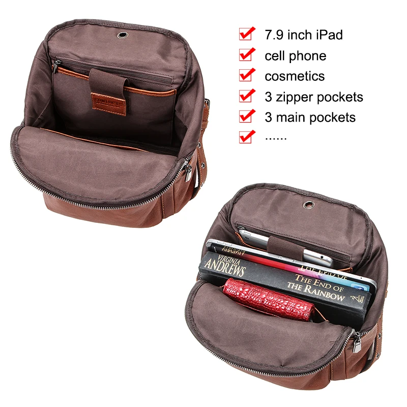 Zaino Casual da donna di contatto zaini in pelle di mucca firmati per ragazze borsa a tracolla per scuola femminile per iPad mochila da 7.9\