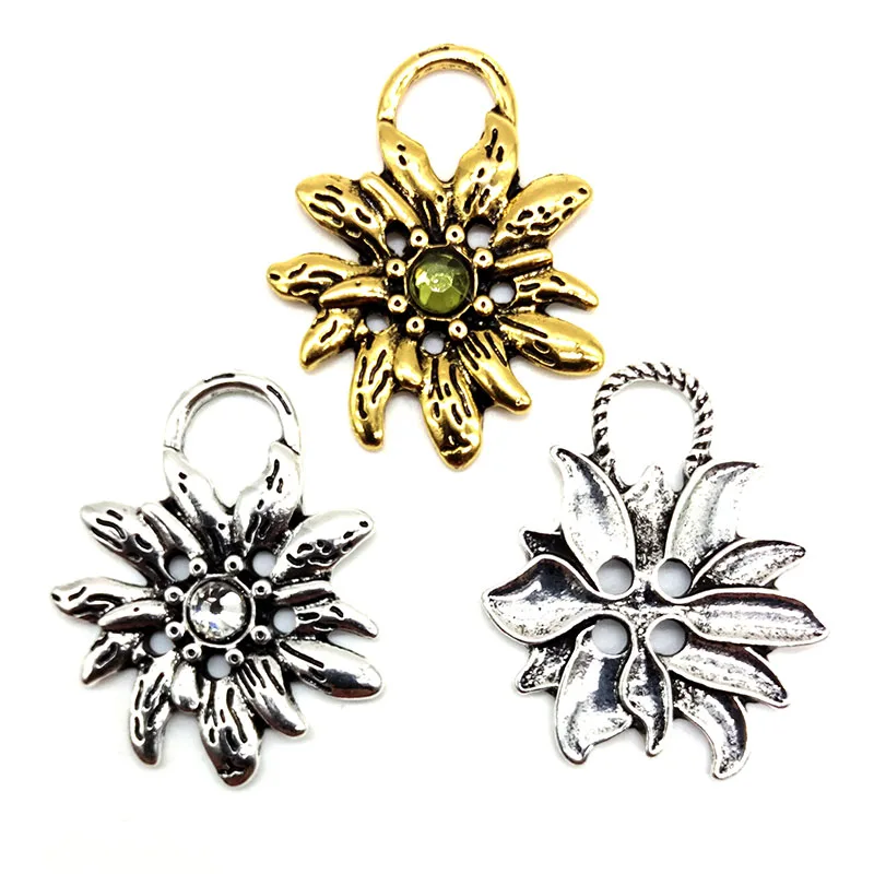4pcs/Lot Antique Silver Color Embossed Edelweiss Flower Pendant Necklace Jewelry Findings for DIY Costumes Accessories Handmade