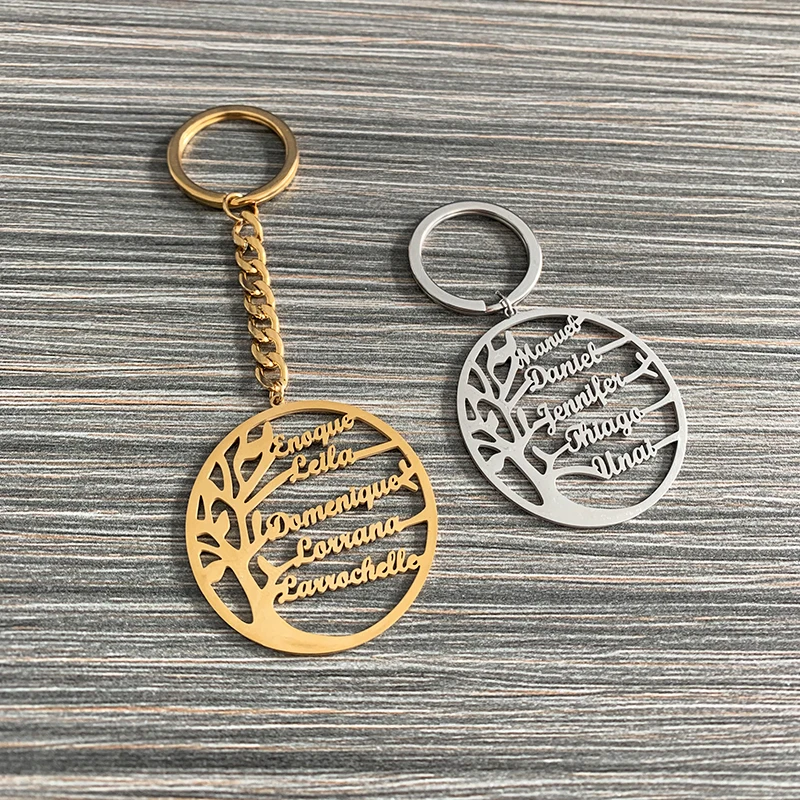 Tree of Life Custom Keychain with 1-6 Name Family Members Key Chain Ring Jewelry Best Gift for Mum Dad Customized Decorations