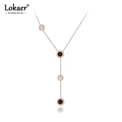 Lokaer Classic Titanium Stainless Steel Roman Numerals Shell Choker Necklaces For Women Girls Chic Charm Pendant Necklace N19213