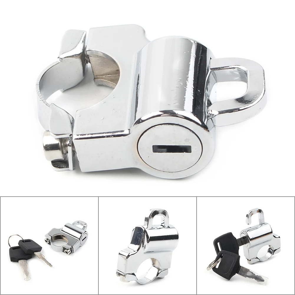 Chrome Motorcycle Helmet Lock Anti-theft Security With Keys Universal For Harley 7/8'' 22mm Round Tubing Aluminum Alloy