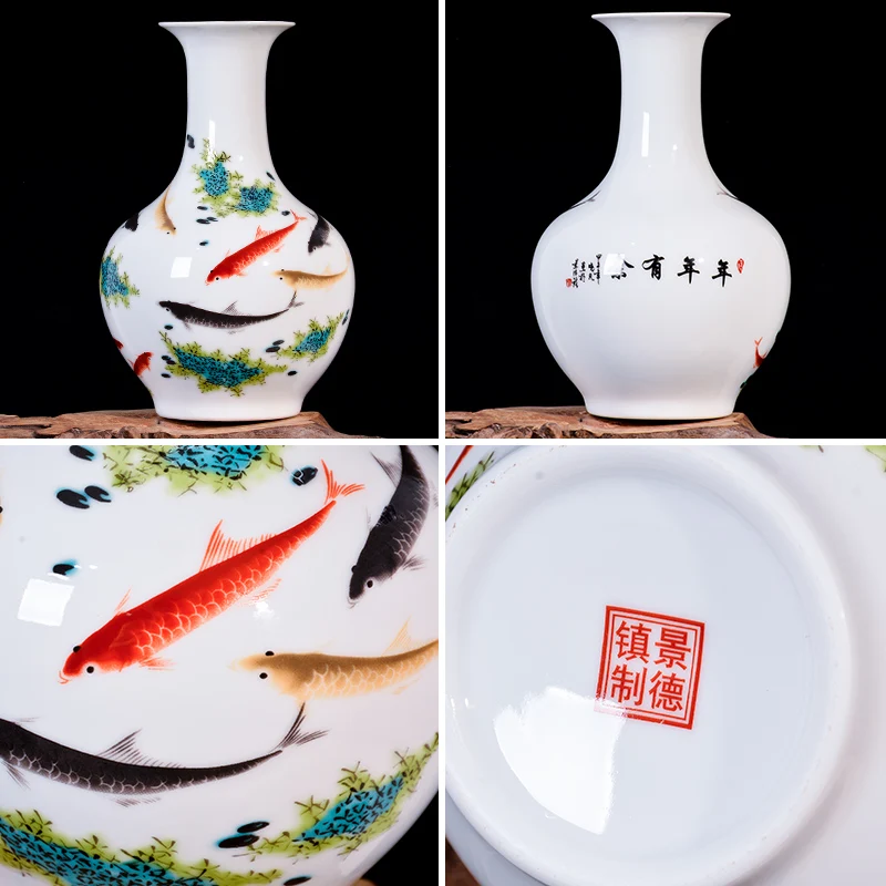 Jingdezhen-도자기 에나멜 꽃병 꽃병, 새로운 중국 스타일 거실 TV 캐비닛 장식