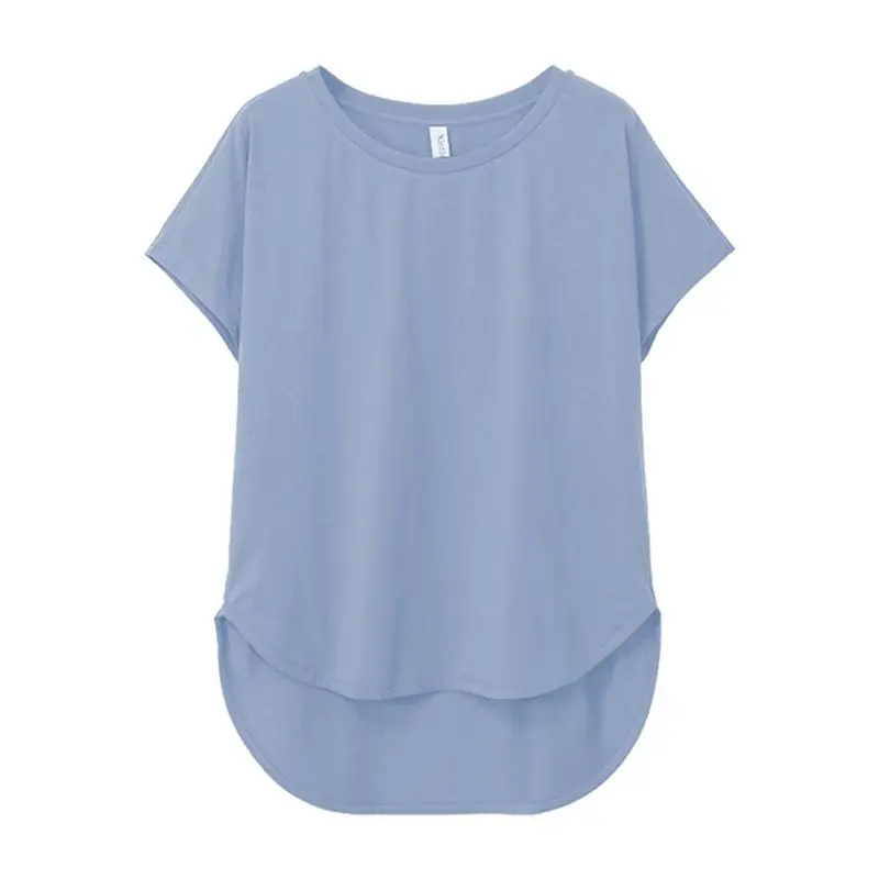 

Women Summer Short Sleeve T-Shirt Casual Pure Color Hi-Lo Female O-neck T-Shirt Tops S-4XL