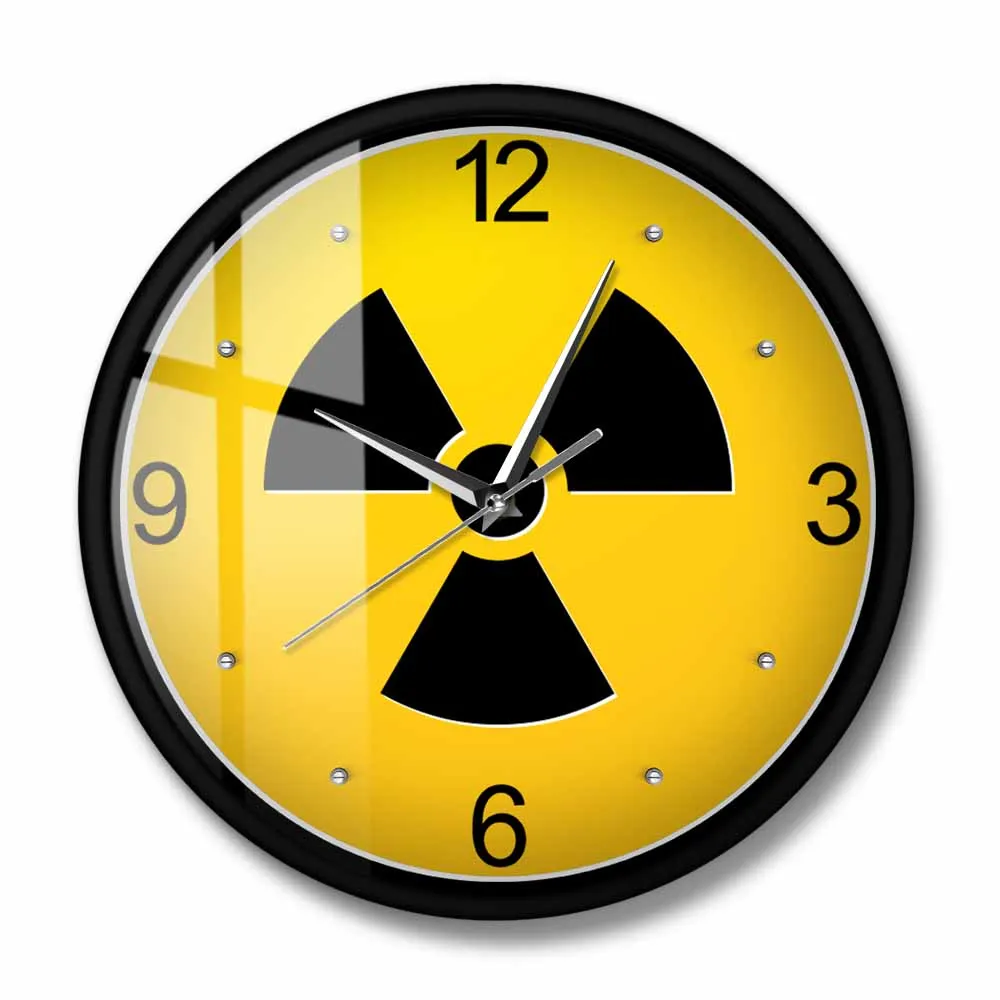 Radiation Sign Silent Quartz Wall Clock Radiation Danger Logo Artwork Hanging Watch Nuclear Atomic Symbol Clock X-Ray Tech Gift