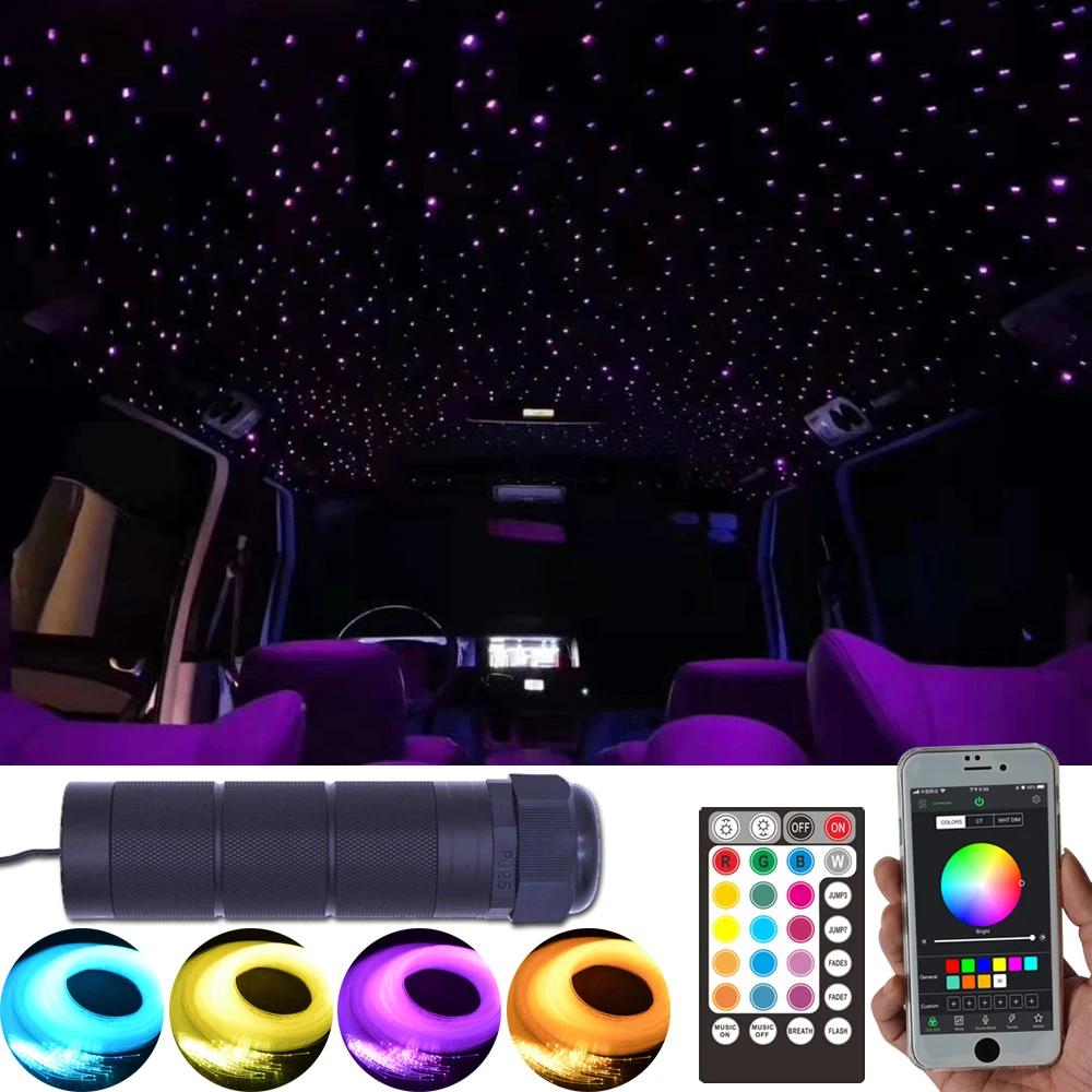 Fiber Optic Sky Starry Ceiling Light Auto Car Roof LED DC12V 6W RGBW APP Optical Fiber Star Lights