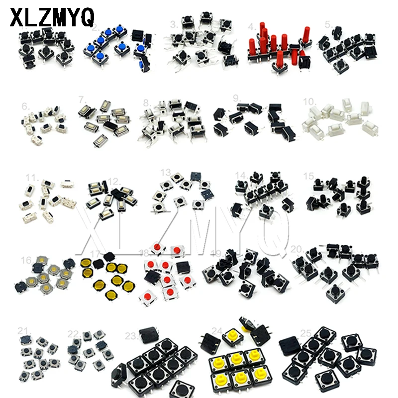125pcs 25Types Touch Switch/Micro Switch /Push Buttons Switches 2*4/3*6/4*4/6*6 Mini Leaf Switch SMD DIP DIY Electronic Kit