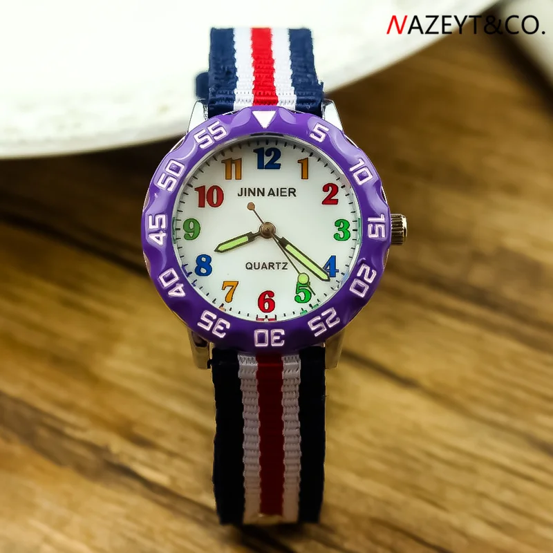 dropshipping children 3D simple design color no. scale quartz watch little boys girls student luminous hands nylon sports clock